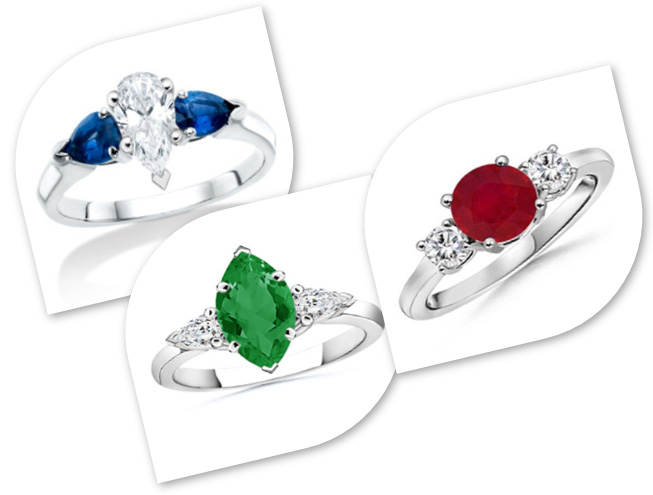 3 Stone Diamond Rings with Birthstones