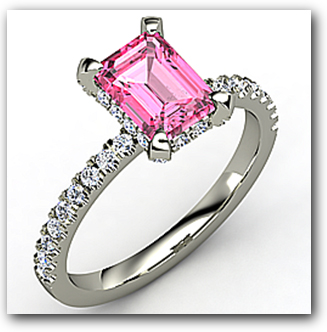 Diamond and Emerald Cut Pink Sapphire Engagement Ring