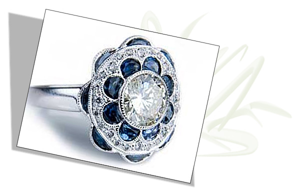 Edwardian Engagement Ring with Diamond and Sapphire Scrollwork