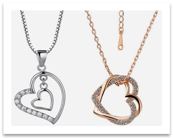 Heart Pendant Necklaces with small prong set diamonds
