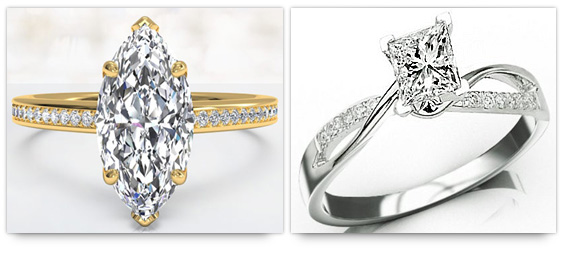 Marquise and Princess cut engagement rings