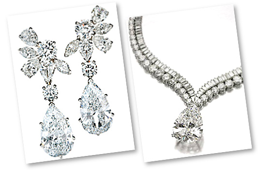 Pear Shaped Diamonds Chandelier Earrings and Necklace