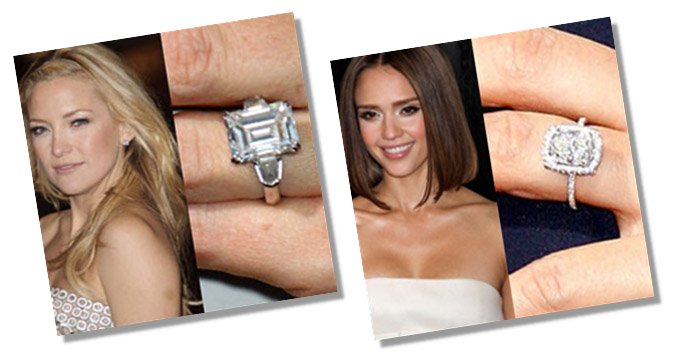Kate Hudson and Jessica Alba with Asscher Cut Diamond Rings