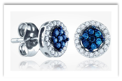 Blue Diamond Cluster Stud Earrings