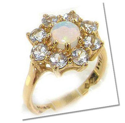 Antique opal aquamarine Cluster setting engagement ring