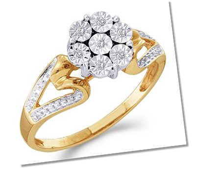 Cluster setting engagement ring with split shank