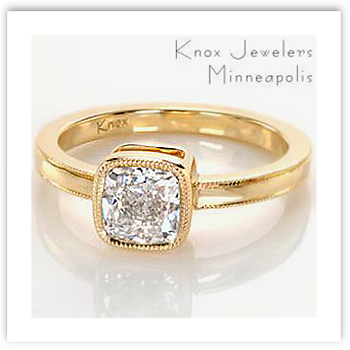 Cushion Cut Engagement Ring with gold band