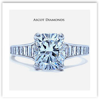 Cushion Cut Engagement Ring with tapered baguettes