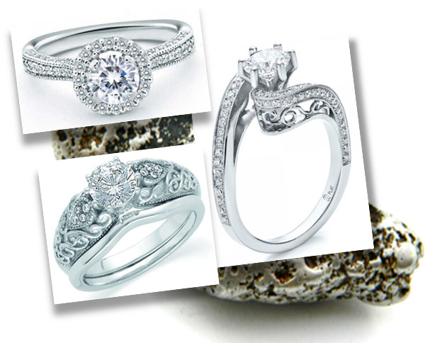 Designer Platinum Engagement Rings with detailed design work