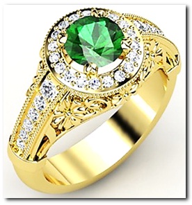 Vintage diamond and emerald engagement ring