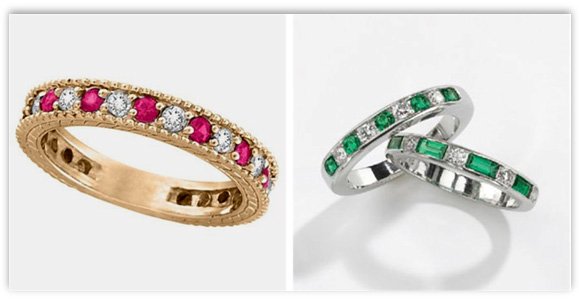 Diamond Anniversary Rings with colored stones