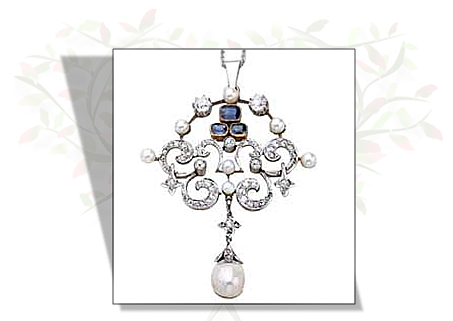 Edwardian Diamond Pearl Sapphire Pendant