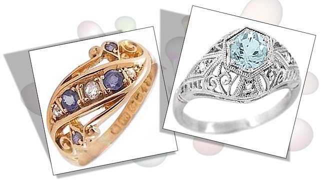 Sapphire and Aquamarine Edwardian Engagement Rings