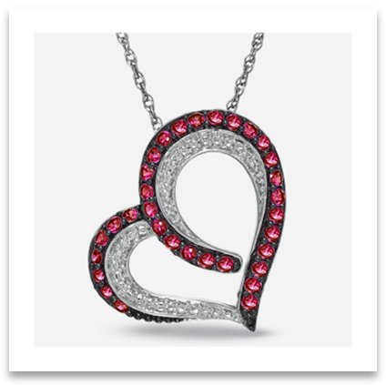 Heart Pendant Necklace with small rubies and diamonds