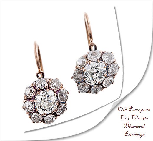 Old European Cut Cluster Diamond Earrings