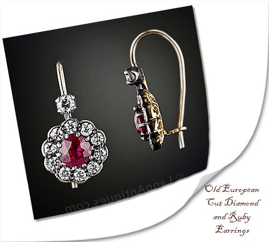 Old European Cut Diamond and Ruby Earrings