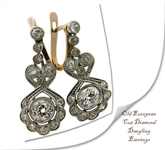 Old European Cut Diamond Dangling Earrings