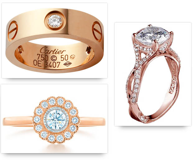 Rose Gold Engagement Rings from Cartier, Tacori and Tiffany