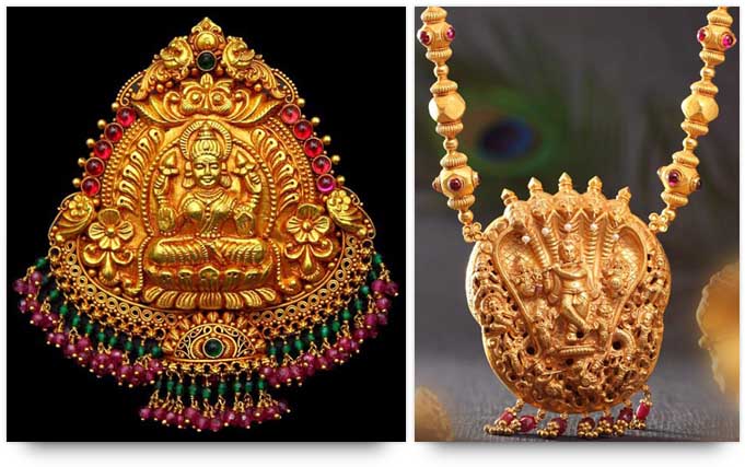 Temple Jewelry - Goddess Lakshmi pendant and Lord Krishna necklace