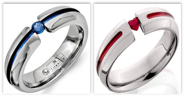 Ruby and Sapphire Tension Engagement Rings