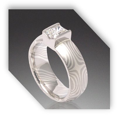 Unique Palladium Gold Diamond Engagement Ring